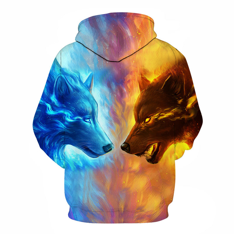 Fire and Ice Wolf 3D Hoodie
