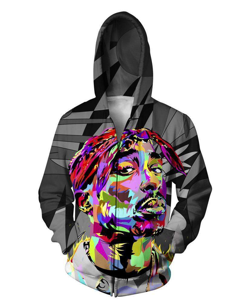 Tupac 3D Zip-Up Hoodie