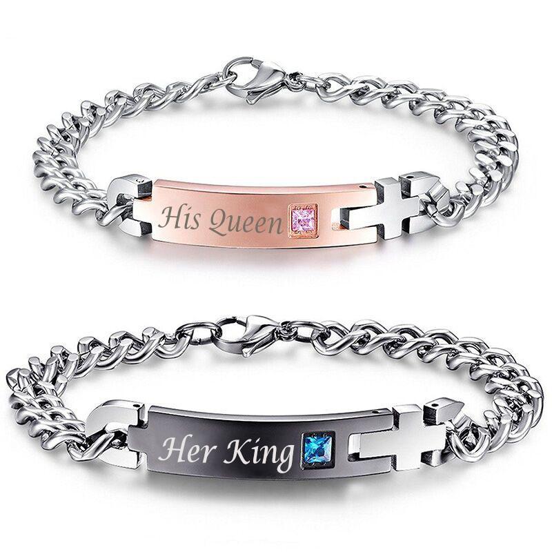 "His Queen" "Her King" Couple Bracelets