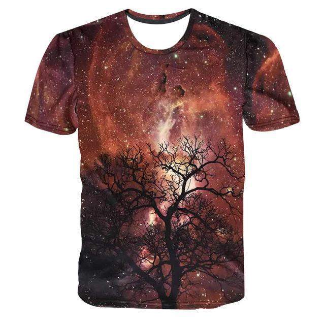 Red Galaxy Tree 3D T-Shirt