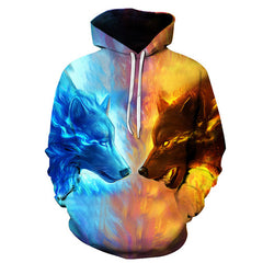 Fire and Ice Wolf 3D Hoodie