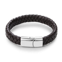 Jiayiqi Punk Men Jewelry Black/Brown Braided Leather Bracelet Stainless Steel Magnetic Clasp Fashion Bangles 18.5/22/20.5cm