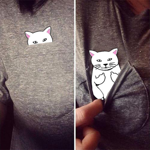 New for Summer! Crazy Cute Cat in My Pocket Shirt