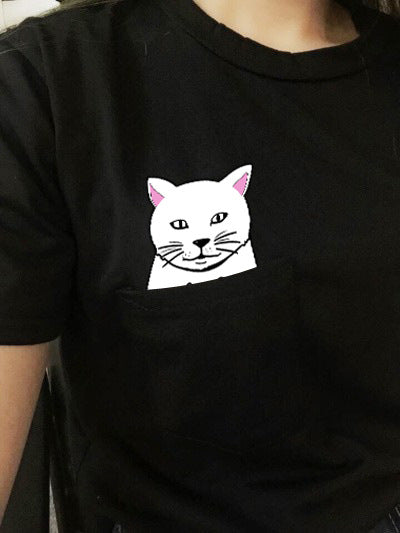 New for Summer! Crazy Cute Cat in My Pocket Shirt